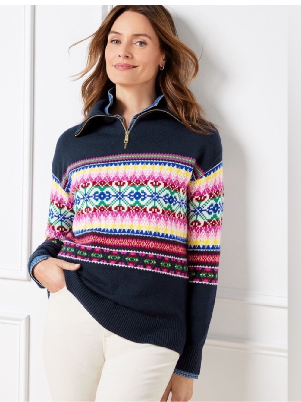 Fair Isle 1/4 Zip Sweater from Talbots Size Medium